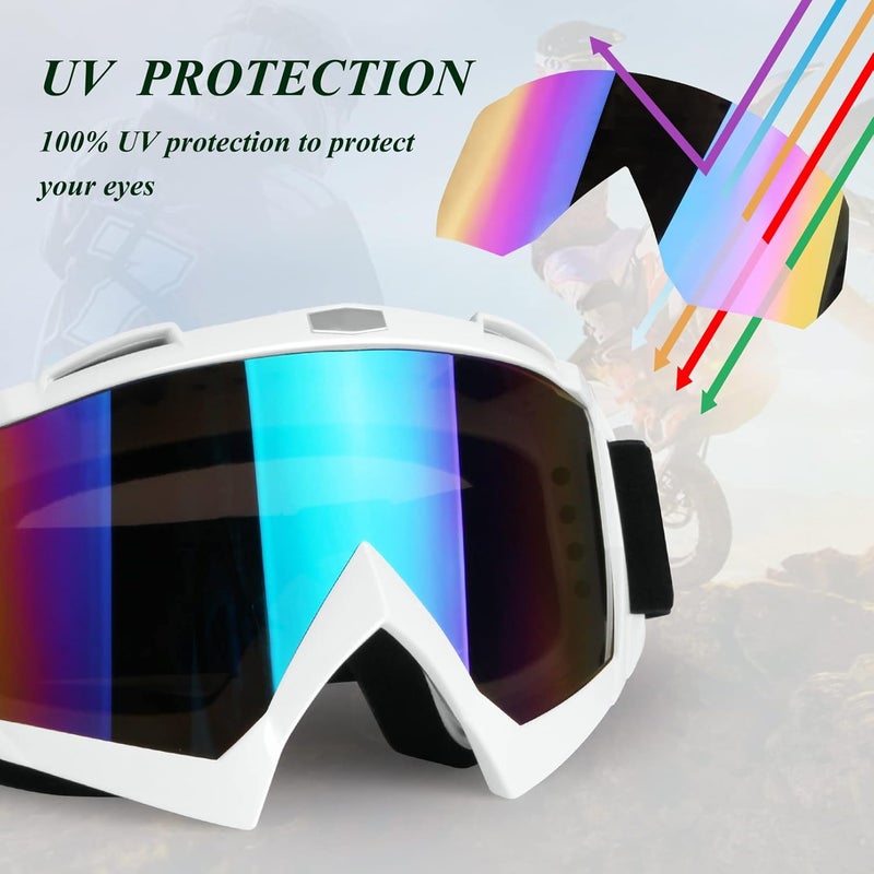 4-FQ Motocross Goggles for Men Women Adult Youth - Windproof Dirt Bike Goggles, Dustproof UTV MX OTG Offroad Riding Racing Skiing Glasses (White Frame+Color Lens) - Image 5